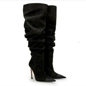 GOOD AMERICAN The Weekend Suede Boots Over The Knee Boot -Black,‎ Size 7.5